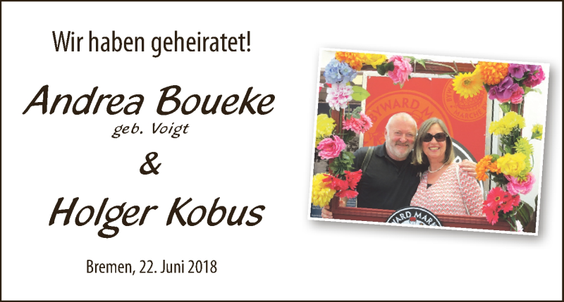 Hochzeitsanzeige von Andrea Boueke von WESER-KURIER