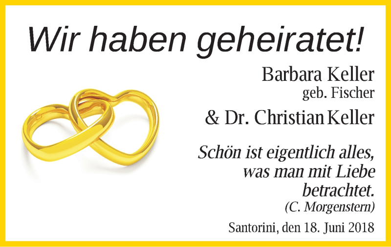 Hochzeitsanzeige von Barbara Keller von WESER-KURIER