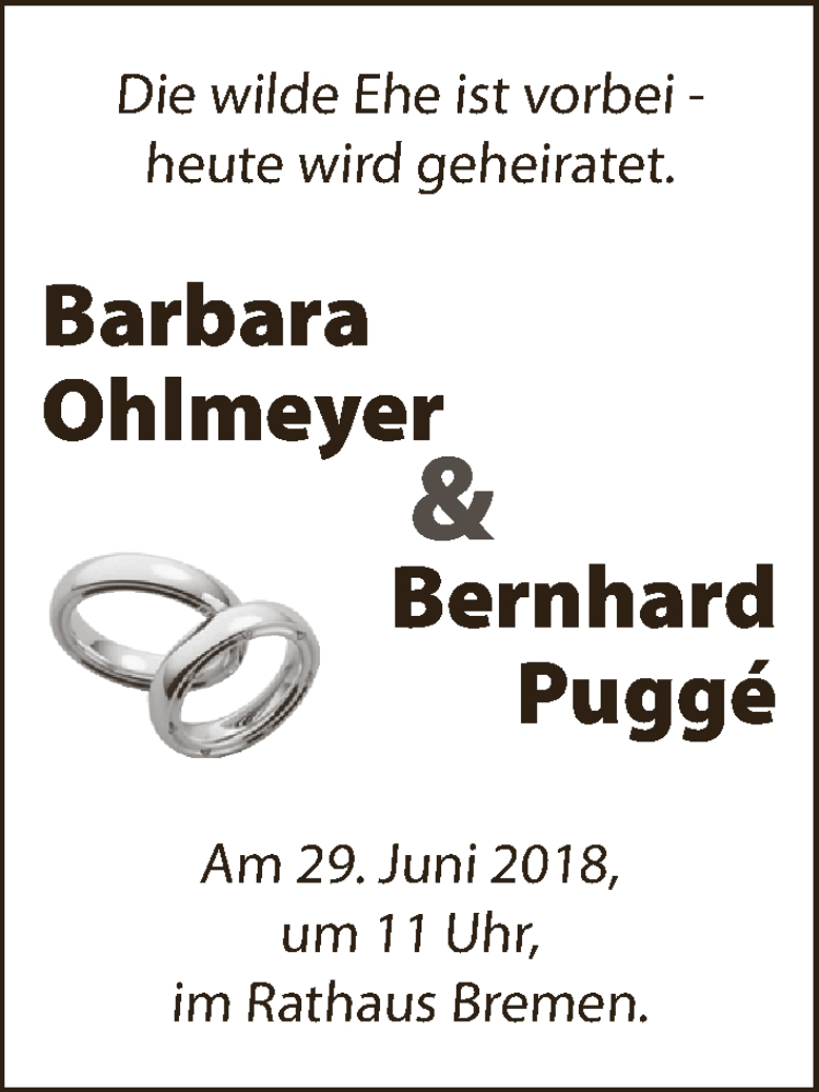 Hochzeitsanzeige von Barbara Ohlmeyer von WESER-KURIER