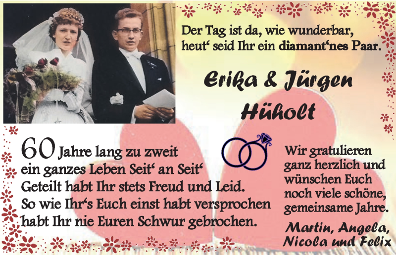 Hochzeitsanzeige von Erika Hüholt von WESER-KURIER