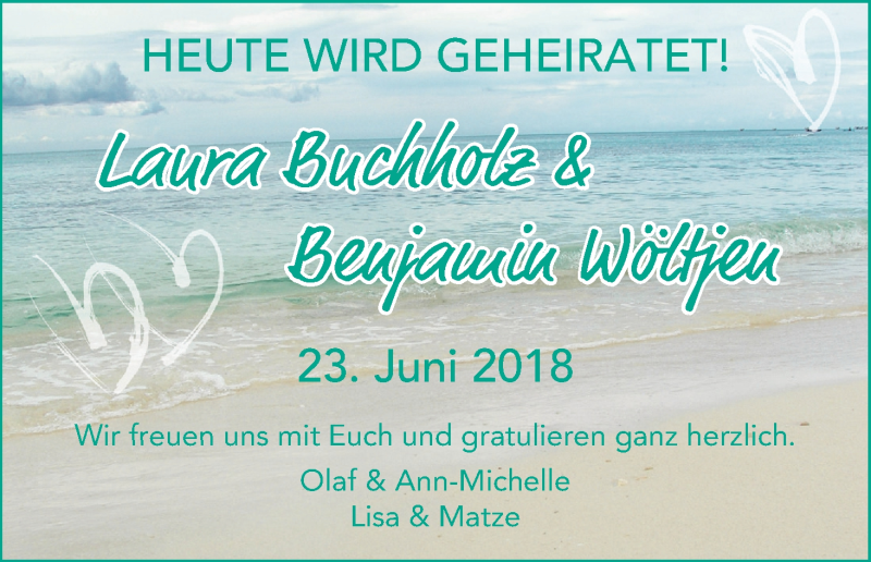 Hochzeitsanzeige von Laura Buchholz von Wuemme Zeitung