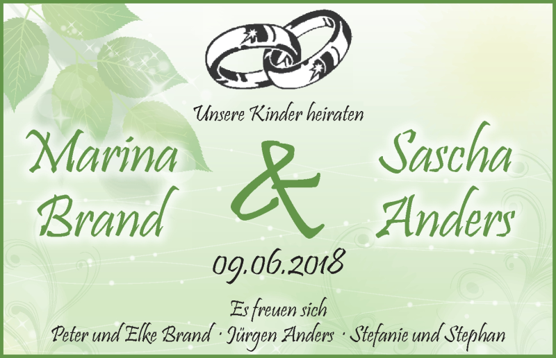 Hochzeitsanzeige von Marina Brand von Die Norddeutsche