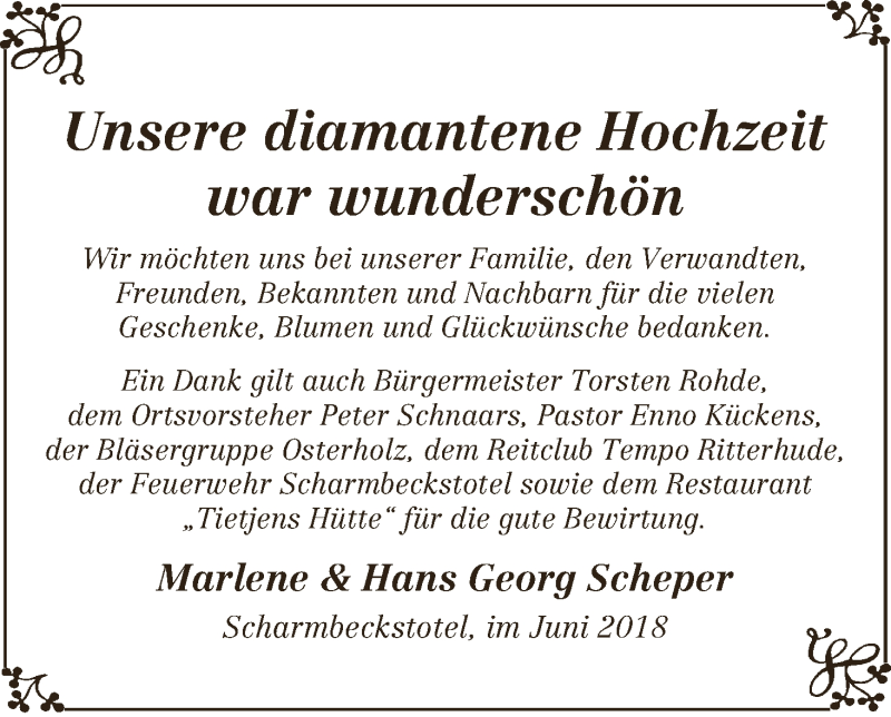 Hochzeitsanzeige von Marlene Scheper von Osterholzer Kreisblatt