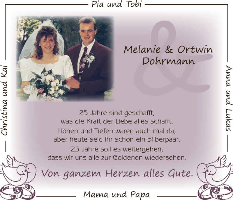 Hochzeitsanzeige von Melanie Dohrmann von Osterholzer Kreisblatt