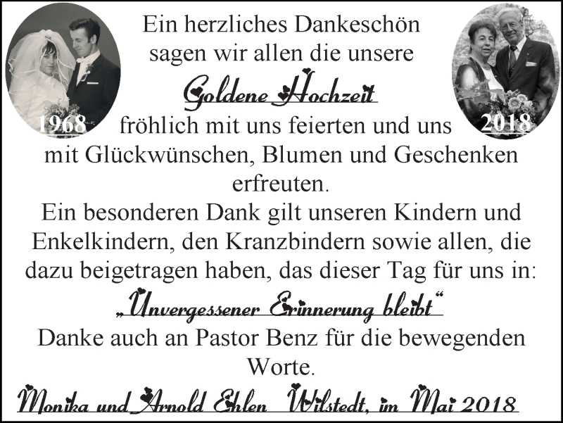 Hochzeitsanzeige von Monika Ehlen von Wuemme Zeitung