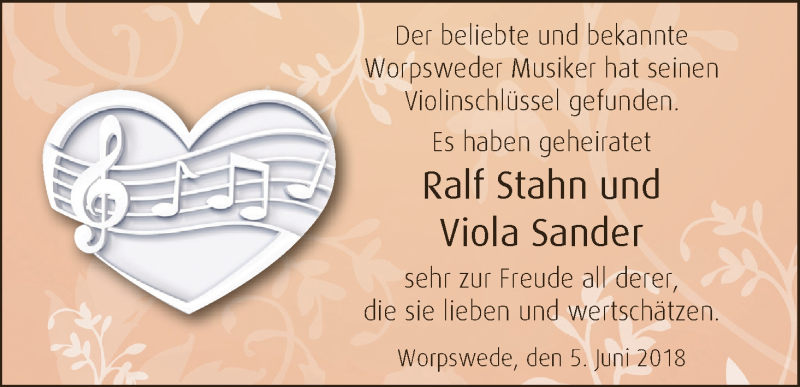 Hochzeitsanzeige von Ralf Stahn von Osterholzer Kreisblatt