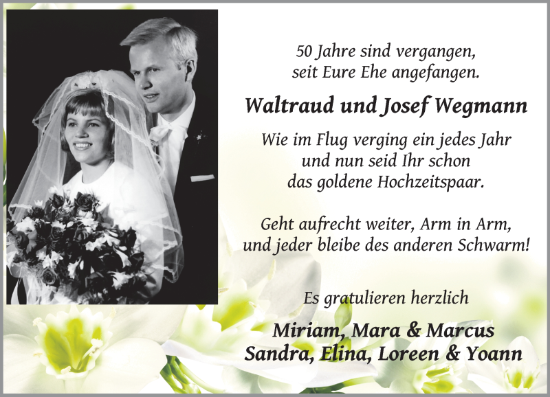 Hochzeitsanzeige von Waltraud Wegmann von Delmenhorster Kurier