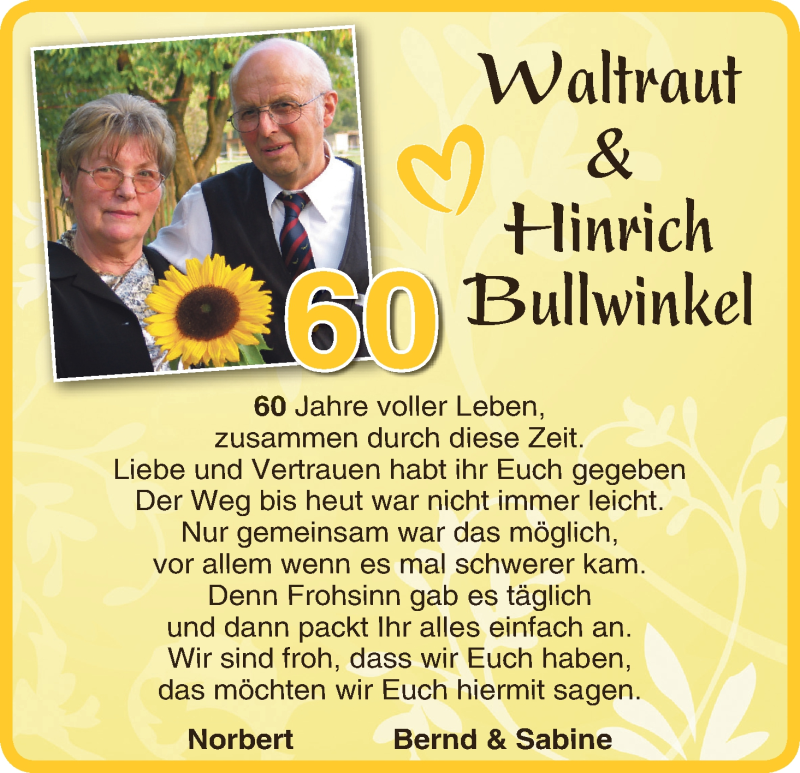 Hochzeitsanzeige von Waltraut Bullwinkel von Osterholzer Kreisblatt