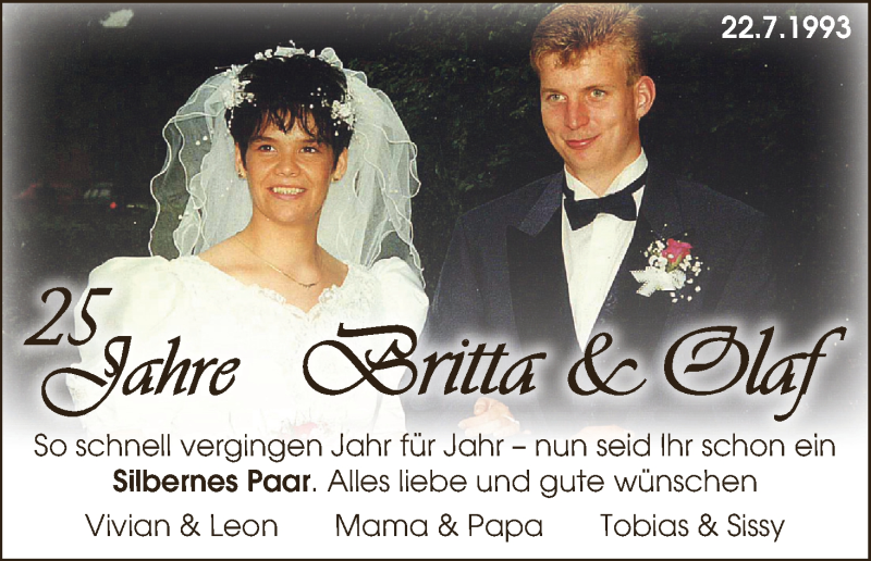 Hochzeitsanzeige von Britta  von Osterholzer Kreisblatt