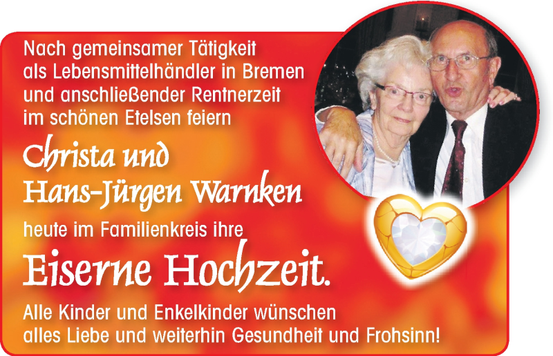 Hochzeitsanzeige von Christa Warnken von WESER-KURIER