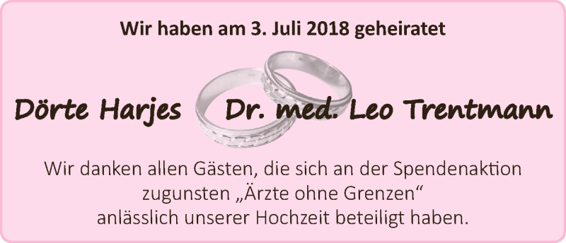 Hochzeitsanzeige von Dörte Harjes von WESER-KURIER