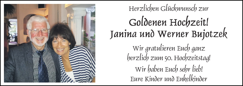 Hochzeitsanzeige von Janina und Werner Bujotzek von WESER-KURIER