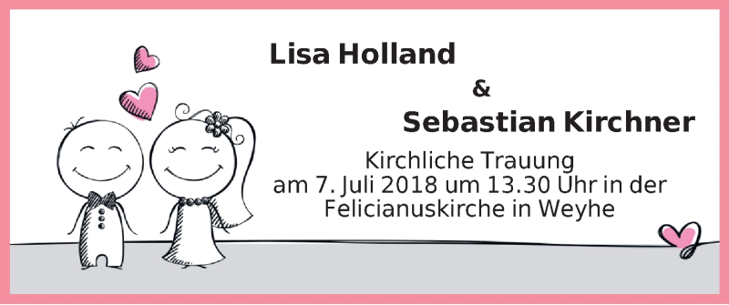 Hochzeitsanzeige von Lisa Holland von WESER-KURIER
