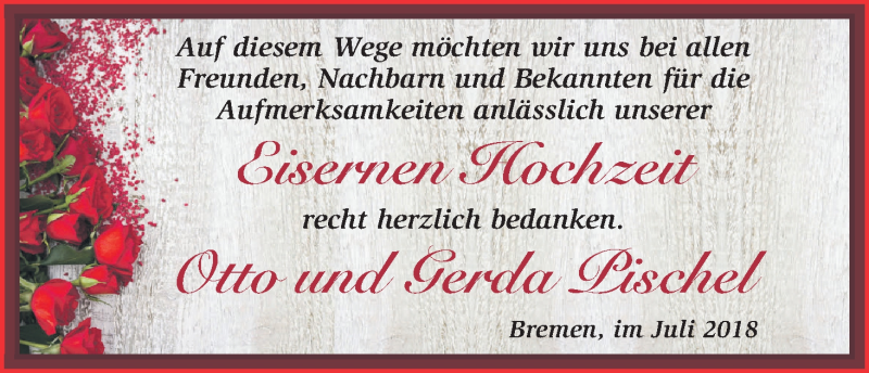 Hochzeitsanzeige von Otto Pischel von WESER-KURIER