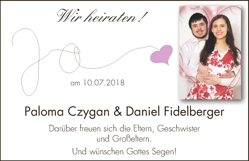 Hochzeitsanzeige von Paloma Czygan von WESER-KURIER