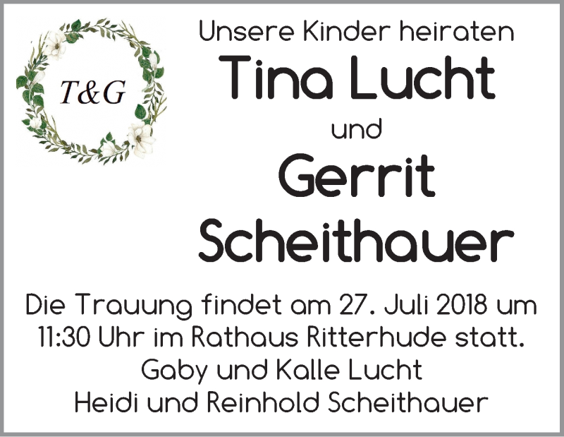 Hochzeitsanzeige von Tina Lucht von Osterholzer Kreisblatt