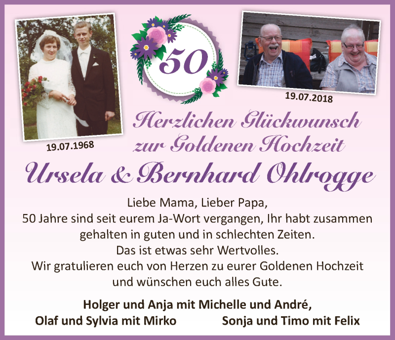 Hochzeitsanzeige von Ursula Ohlrogge von Wuemme Zeitung