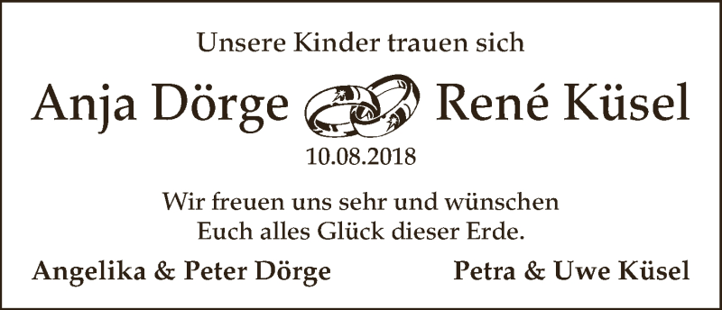 Hochzeitsanzeige von Anja Dörge von WESER-KURIER
