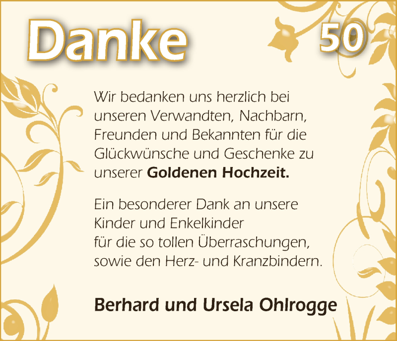Hochzeitsanzeige von Berhard Ohlrogge von Wuemme Zeitung
