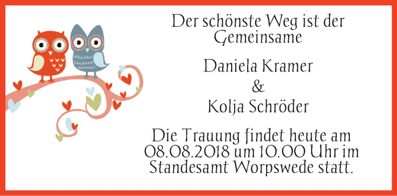 Hochzeitsanzeige von Daniela Kramer von WESER-KURIER