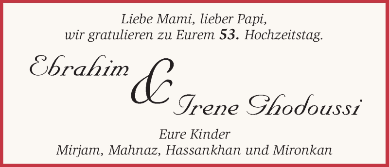Hochzeitsanzeige von Ebrahim Ghodoussi von WESER-KURIER