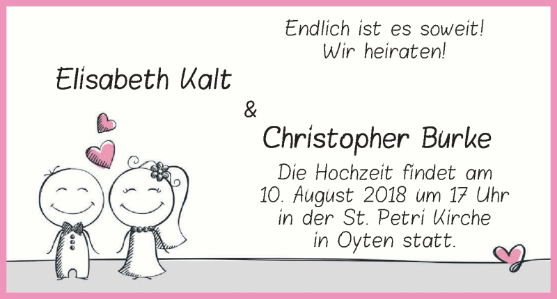 Hochzeitsanzeige von Elisabeth Kalt von WESER-KURIER