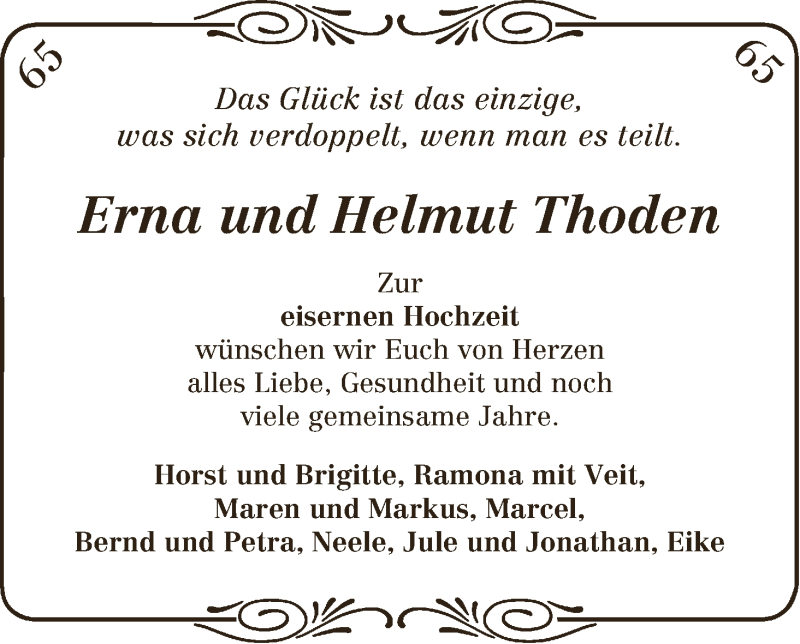 Hochzeitsanzeige von Erna Thoden von Osterholzer Kreisblatt