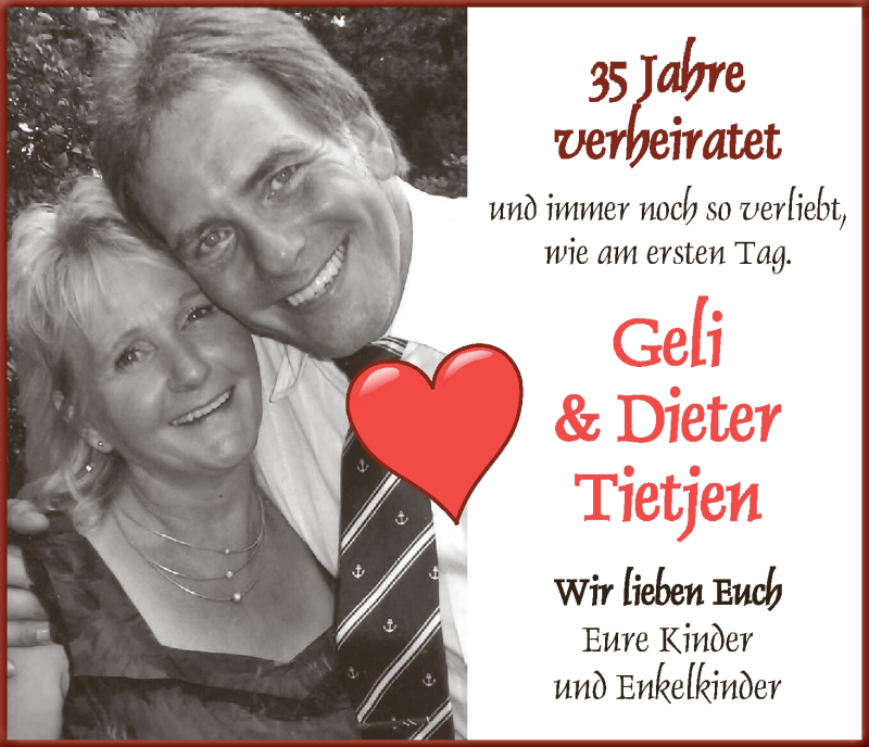 Hochzeitsanzeige von Geli Tietjen von WESER-KURIER
