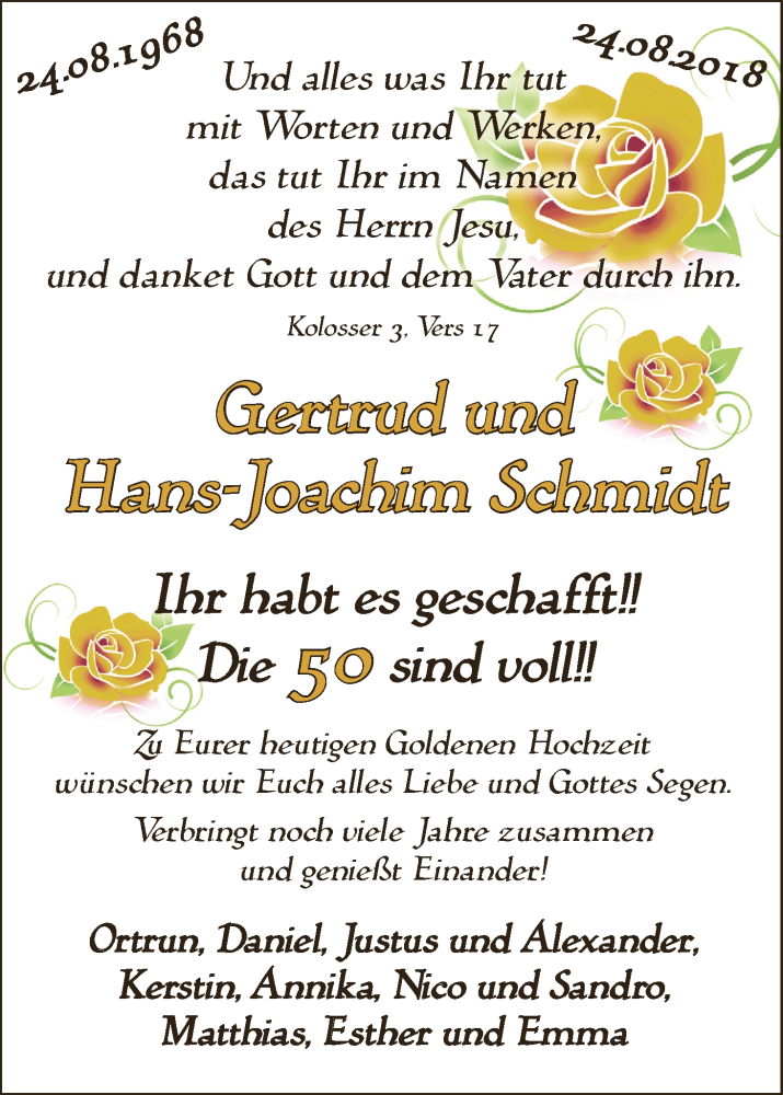 Hochzeitsanzeige von Gertrud Schmidt von Osterholzer Kreisblatt
