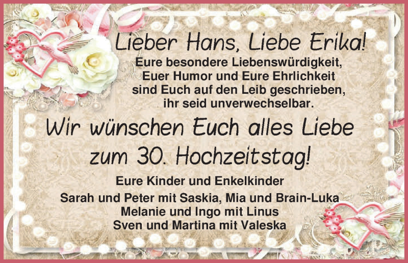 Hochzeitsanzeige von Hans  von Wuemme Zeitung
