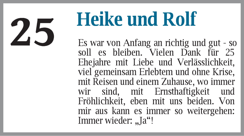 Hochzeitsanzeige von Heike  von WESER-KURIER