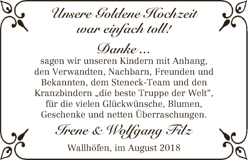 Hochzeitsanzeige von Irene Filz von Osterholzer Kreisblatt