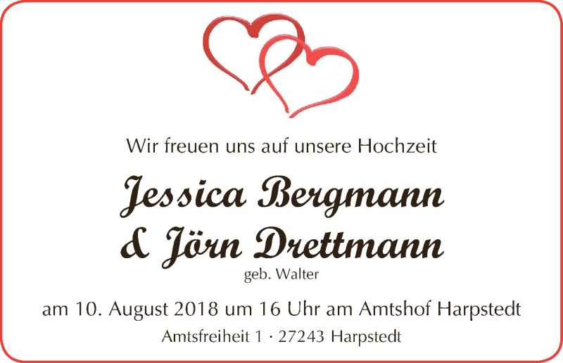 Hochzeitsanzeige von Jessica Bergmann von WESER-KURIER