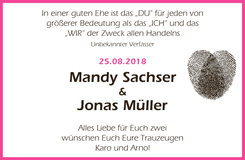 Hochzeitsanzeige von Mandy Sachser von Die Norddeutsche