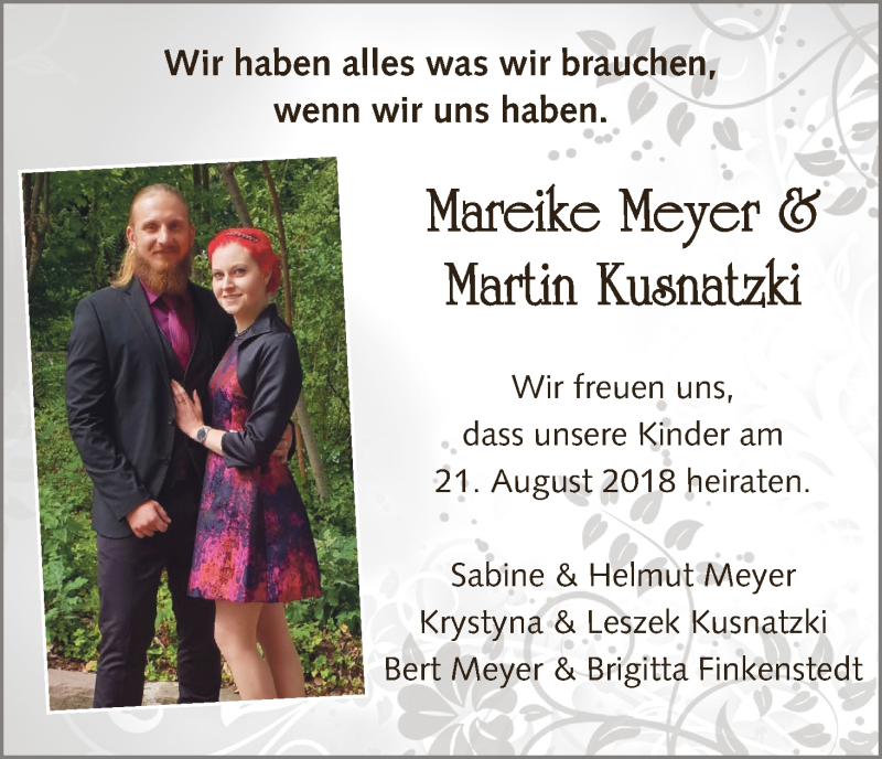 Hochzeitsanzeige von Mareike Meyer von WESER-KURIER