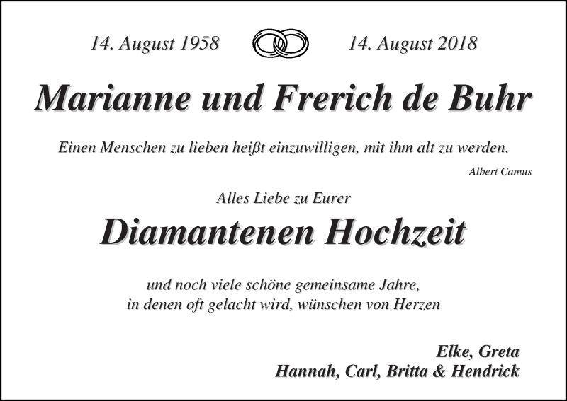 Hochzeitsanzeige von Marianne de Buhr von WESER-KURIER