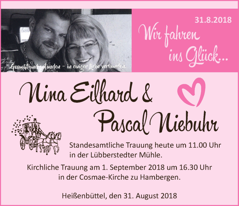 Hochzeitsanzeige von Nina Eilhard von Osterholzer Kreisblatt