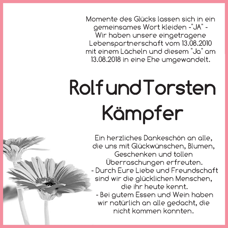 Hochzeitsanzeige von Rolf Kämpfer von WESER-KURIER