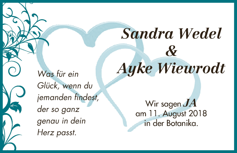 Hochzeitsanzeige von Sandra Wedel von WESER-KURIER