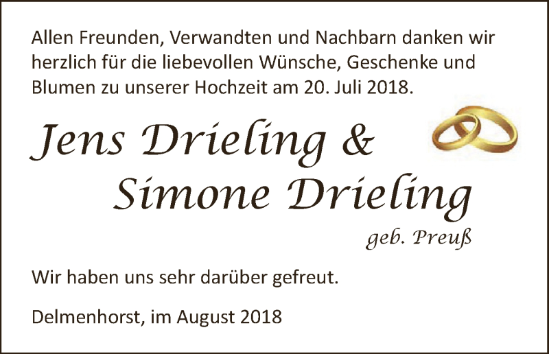 Hochzeitsanzeige von Simone Preuß von Die Norddeutsche