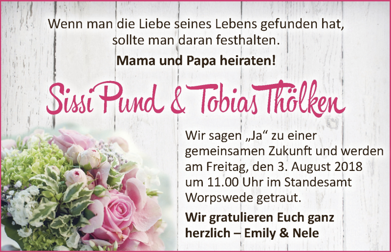 Hochzeitsanzeige von Sissi Pund von Wuemme Zeitung
