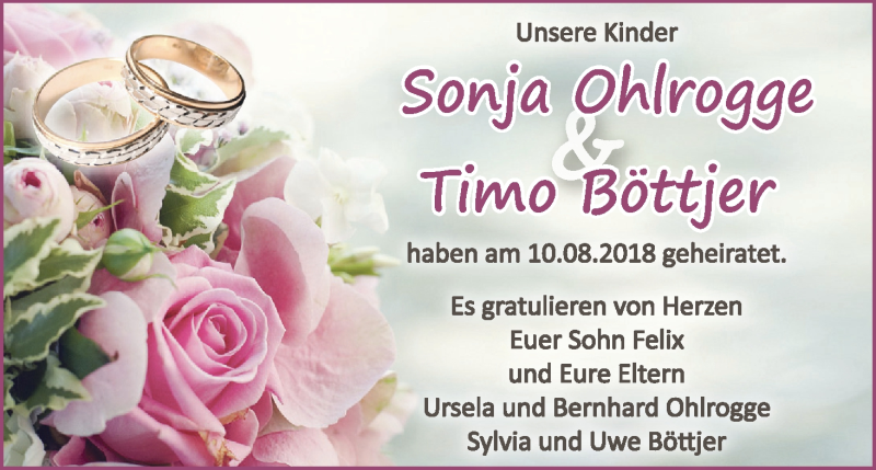 Hochzeitsanzeige von Sonja Ohlrogge von Wuemme Zeitung