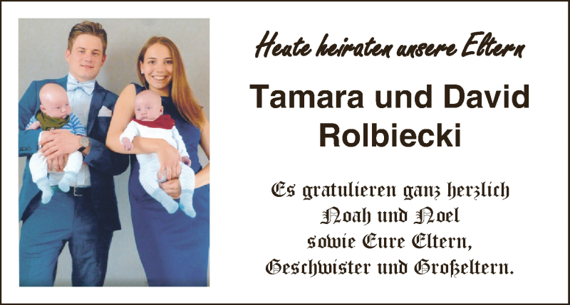 Hochzeitsanzeige von Tamara Rolbiecki von Die Norddeutsche