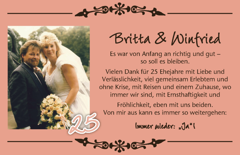 Hochzeitsanzeige von Britta Wendelken von WESER-KURIER