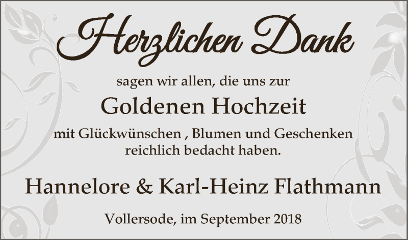 Hochzeitsanzeige von Hannelore Flathmann von Osterholzer Kreisblatt