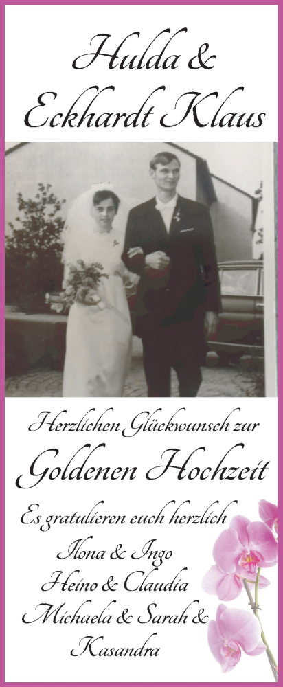 Hochzeitsanzeige von Hulda Klaus von WESER-KURIER