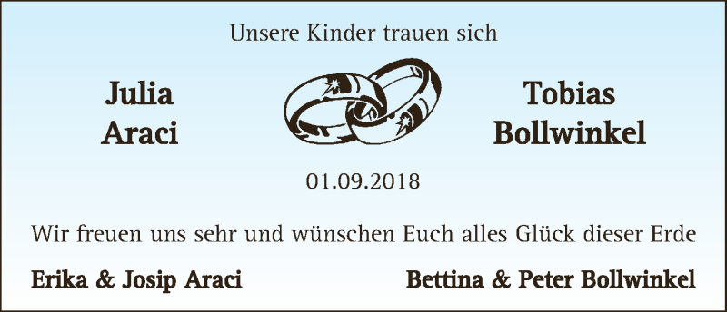 Hochzeitsanzeige von Julia Araci von WESER-KURIER