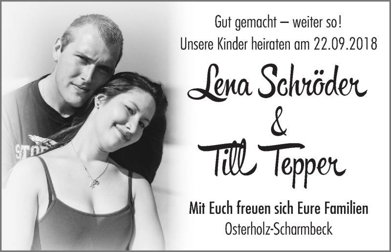 Hochzeitsanzeige von Lena Schröder von Osterholzer Kreisblatt