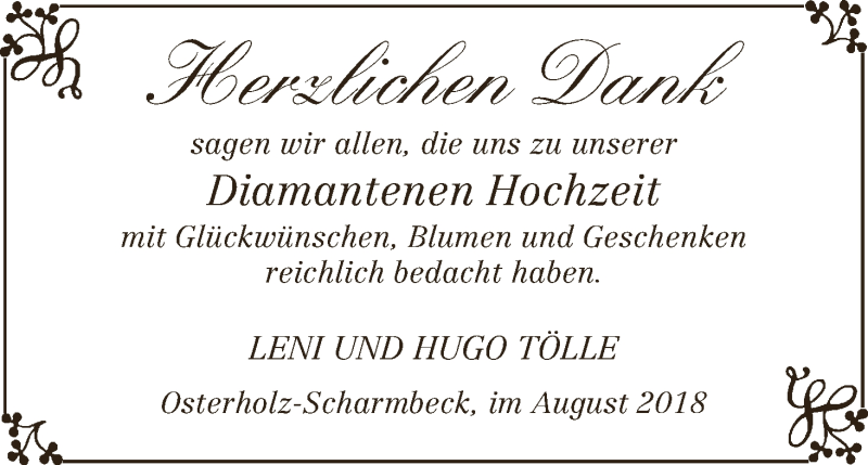 Hochzeitsanzeige von Leni Tölle von Osterholzer Kreisblatt