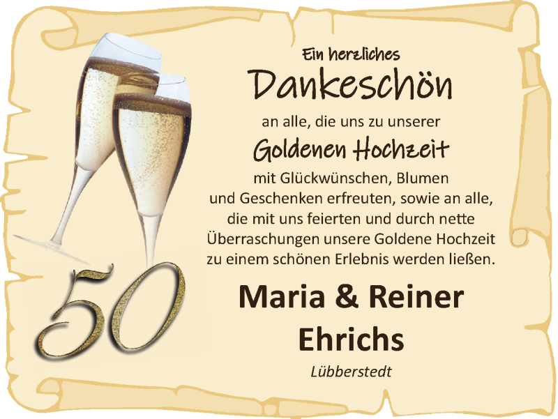Hochzeitsanzeige von Maria Ehrichs von Osterholzer Kreisblatt